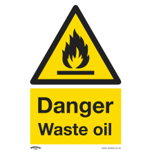 Danger Waste Oil - Warning Safety Sign - Rigid Plastic - Pack of 10