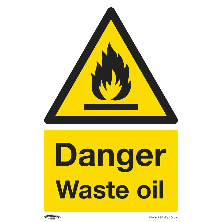 Danger Waste Oil - Warning Safety Sign - Self-Adhesive Vinyl - Pack of 10