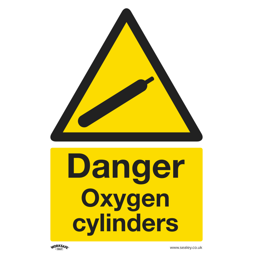 Danger Oxygen Cylinders - Warning Safety Sign - Rigid Plastic - Pack of 10