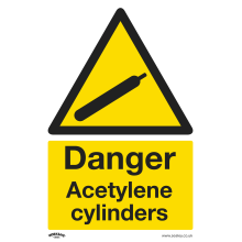 Danger Acetylene Cylinders - Warning Safety Sign - Rigid Plastic - Pack of 10