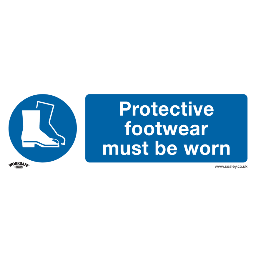 Protective Footwear Must Be Worn - Mandatory Safety Sign - Self-Adhesive Vinyl