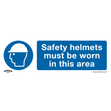 Safety Helmets Must Be Worn In This Area - Mandatory Safety Sign - Rigid Plastic - Pack of 10