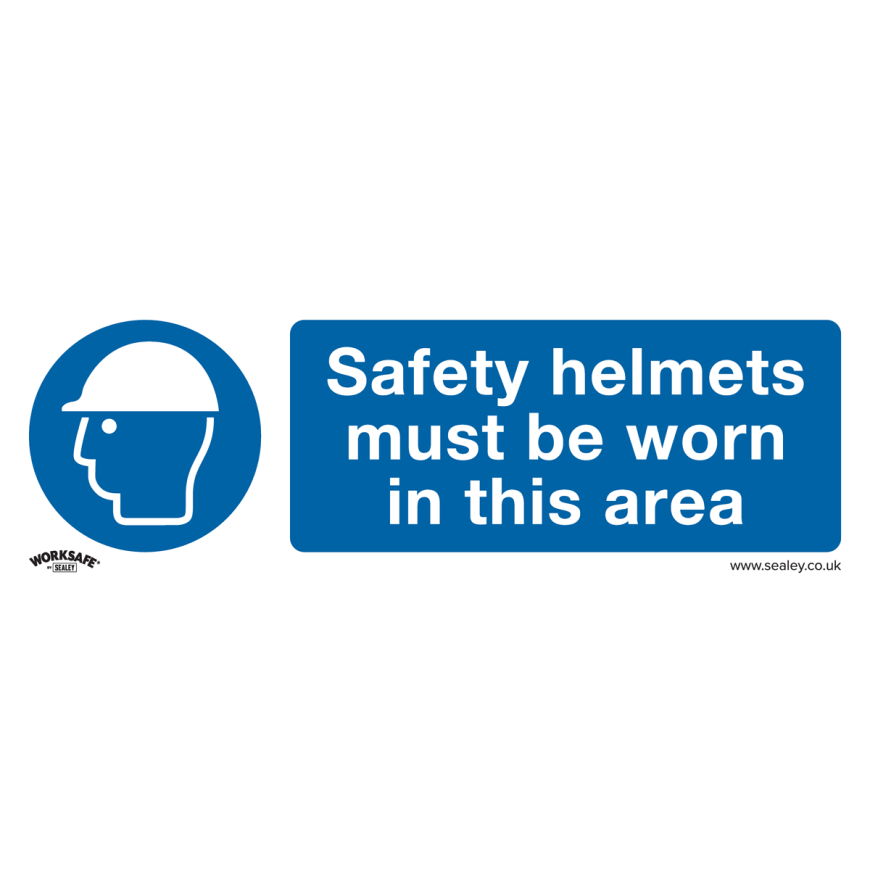 Safety Helmets Must Be Worn In This Area - Mandatory Safety Sign - Rigid Plastic - Pack of 10