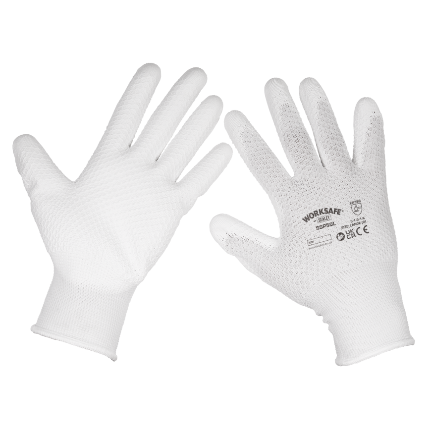 White Precision Grip Gloves - (Large) - Pack of 6 Pairs