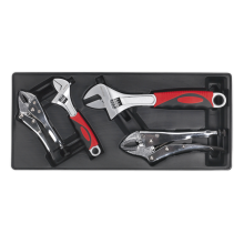 4pc Locking Pliers & Adjustable Wrench Set with Tool Tray