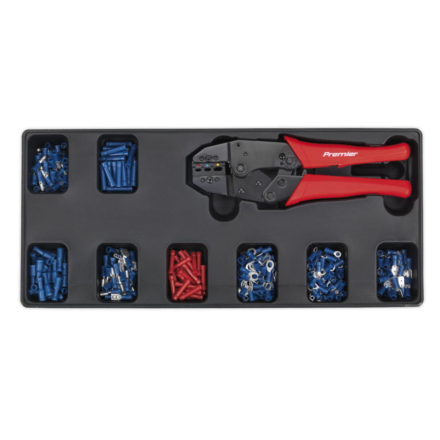 Ratchet Crimper & Assorted Insulated Terminal Set with Tool Tray