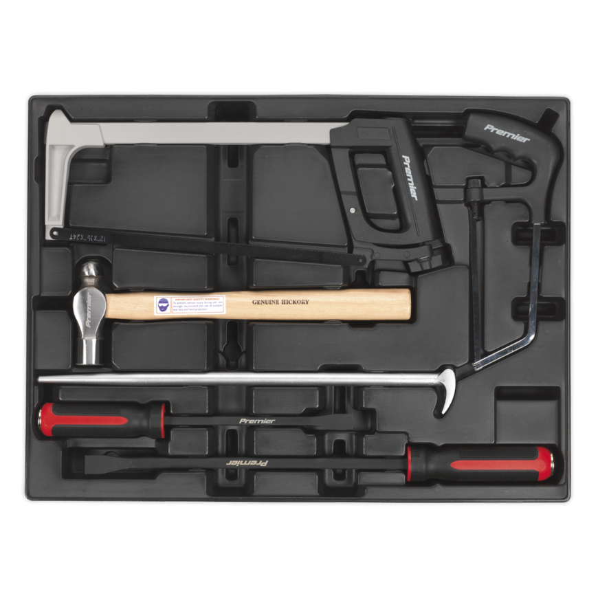 6pc Pry Bar, Hammer & Hacksaw Set with Tool Tray