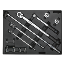 13pc Ratchet, Torque Wrench, Breaker Bar & Socket Adaptor Set with Tool Tray