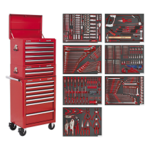 14 Drawer Tool Chest Combination with 446pc Tool Kit - Red