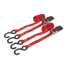25mm x 4m Polyester Webbing Ratchet Straps with S-Hooks 800kg Breaking Strength - Pair