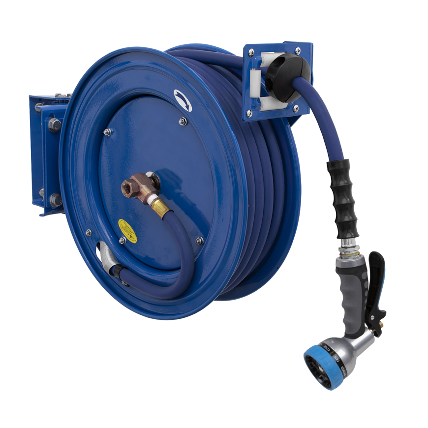 15m Heavy-Duty Retractable Water Hose Reel Ø13mm ID Rubber Hose